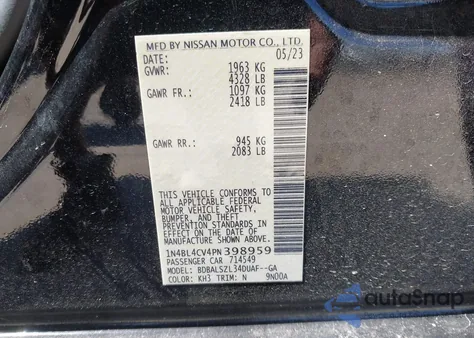 2023 Nissan Altima Sr Fwd z USA, uszkodzony, nr VIN 1N4BL4CV4PN398959